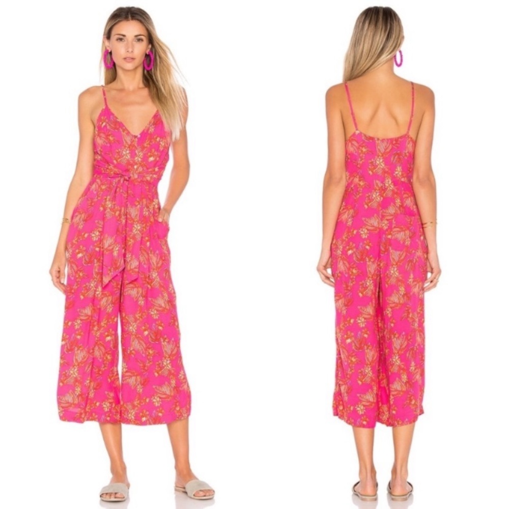 Free people hot pink floral jumpsuit
